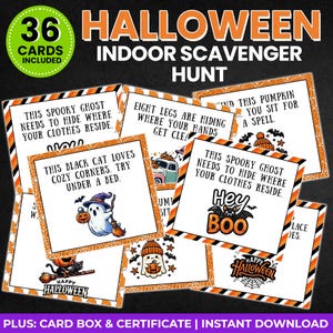Indoor Halloween Treasure Hunt, Indoor Halloween Scavenger Hunt, 36 Treasure Hunt Halloween Clues, Kids Treasure Hunt Clues, Halloween Games