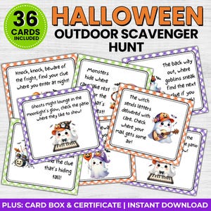 Halloween Scavenger Hunt, Outdoor Scavenger Hunt, Game for Kids, Treasure Hunt Clues, Halloween Activity