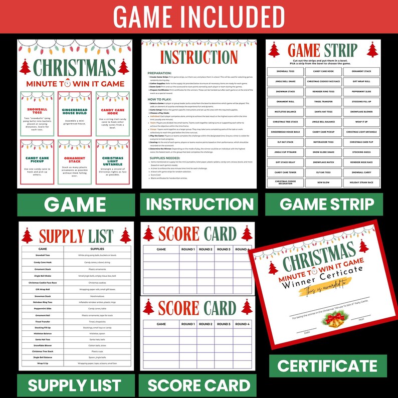 Christmas Minute to Win It Games, Holiday Party Games (printable) - Etsy