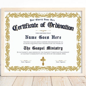 Editable Pastor Ordination Certificate Template, Printable Certificate of Ordination, Digital Ministry Certificate, Church Certificate