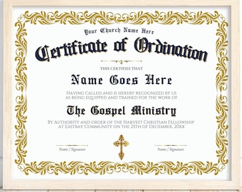 Editable Pastor Ordination Certificate Template (Digital Download)