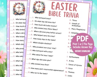 Jeu-questionnaire biblique de Pâques, divertissement religieux en famille (téléchargement instantané)