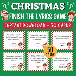 Christmas Carol Finish The Lyric Game, Christmas Song Trivia Game, Finish the Lyrics Game, Christmas Finish The Song, Christmas Party Game