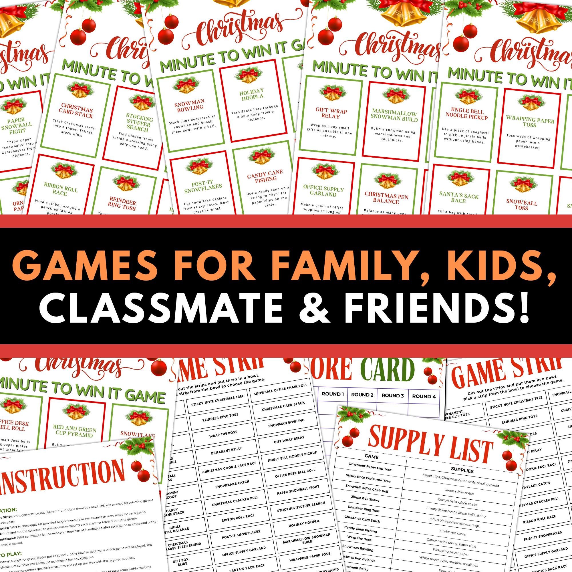 Minute to Win It Christmas Games, Printable Christmas Party Games ...