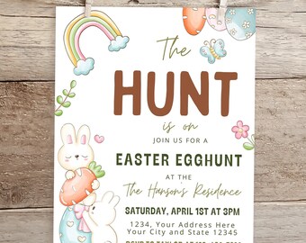 Easter Egg Hunt Invitation, Editable Canva Template (Digital Download)