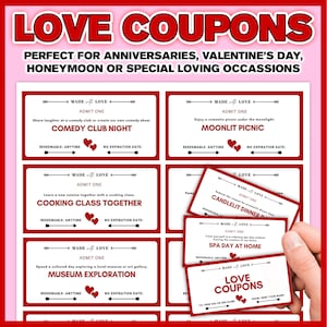 Love Coupon Book, Editable Love Coupons, Couple Coupons, Romantic Gift for Him, Gift for Her Birthday, Gift Anniversary, Gift Printable