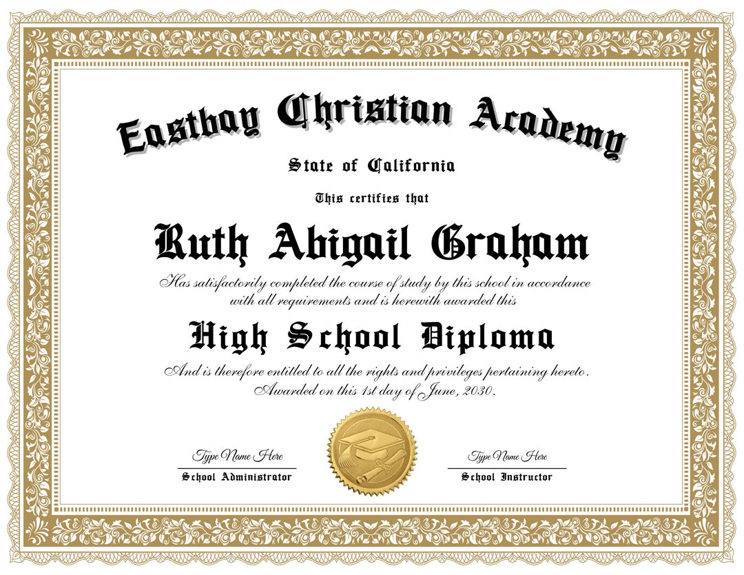 Homeschool Diploma Template High School Diploma GED Etsy
