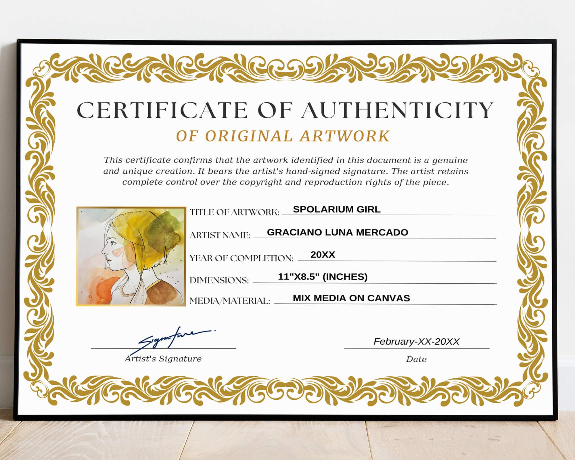 Editable Certificate of Authenticity Template for Artwork (editable ...