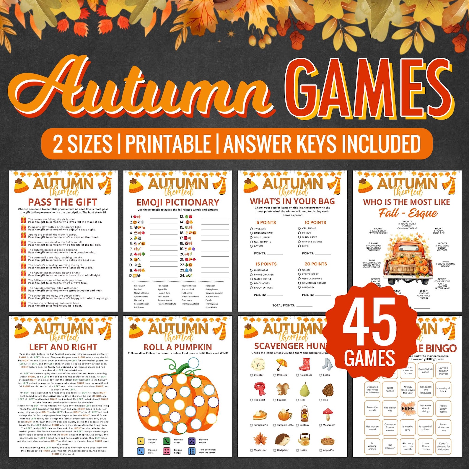 Autumn Party Games Bundle - Printable Fun for Kids and Adults - Etsy