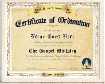 Editable Ordination Certificate Template, Elegant Ministry Award (Digital Download)