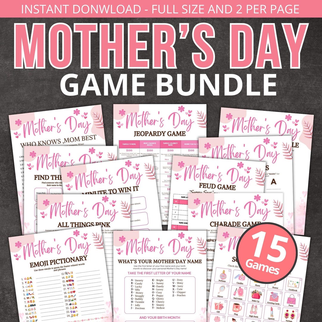 15 Mother's Day Games Bundle Printable, Mother's Day Party Games for ...
