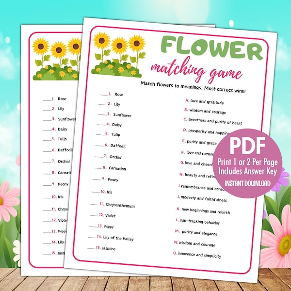 Spring Flower Matching Printable Game | Fun Spring Party Games | Spring Activities for Kids & Adults | Party Game | Spring School Activities