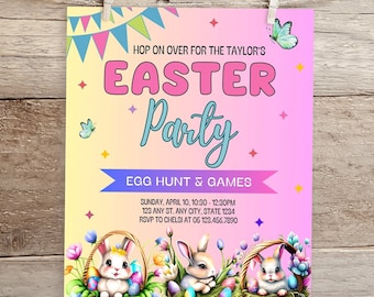 Editable Easter Egg Hunt Party Invitation, Canva Template (Digital Download)