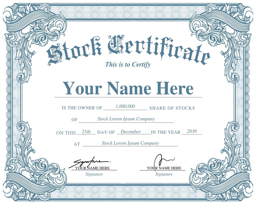 Elegant Stock Certificate Template Editable and Customizable Etsy
