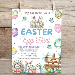 Easter Egg Hunt Invitation, Easter Party Invite, Bunny Invitation, Easter Invitation, Easter Egg  Editable Invitation, Canva Template