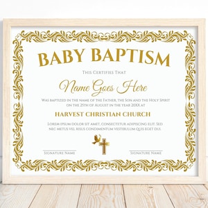 Baptism Certificate Editable Template, Baby Boy Baptism, Baby Girl Baptism, Certificate Of Baptism Template, Christening, Canva Template