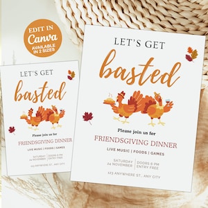 Let&#39;s Get Basted - Editable Friendsgiving Invitation, Thanksgiving Invitation, Funny Thanksgiving Invitation, turkey invitation