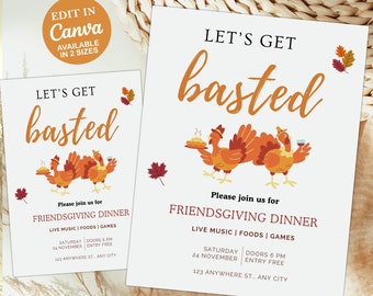 Funny Friendsgiving Invitation – "Let's Get Basted" Turkey Design (Digital Download)