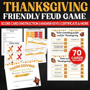 Thanksgiving Friendly Feud Printable Game, Thanksgiving Game, Thanksgiving Party Game, Thanksgiving Game Family, Thanksgiving Trivia