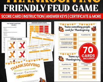 Thanksgiving Friendly Feud Game, Family Trivia (Printable)