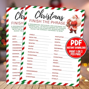 Christmas Phrase Game, Finish The Christmas Phrase, Christmas Family Game, Christmas Party Games, Holiday Party Printable