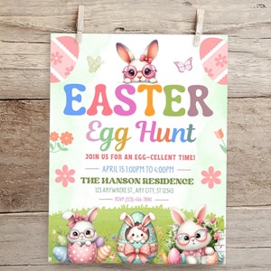 Easter Egg Hunt Invitation, Bunny Invitation, Easter Invitation, Easter Egg Party Invite, Easter Egg Editable Template