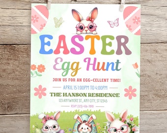 Bunny Easter Egg Hunt Invitation, Editable Party Invite (Digital Download)