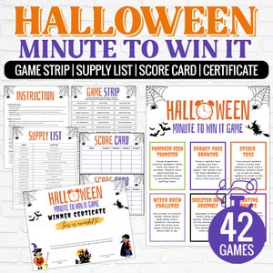 Halloween Minute to Win it Games, October Group Party Games for Kids, Teens, and Adults, Printable Quick Activites, Fun Halloween Party Game