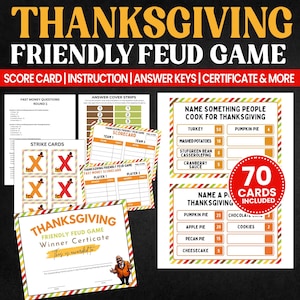 Thanksgiving Friendly Feud Printable Game, Thanksgiving Game, Thanksgiving Party Game, Thanksgiving Game Family, Thanksgiving Trivia
