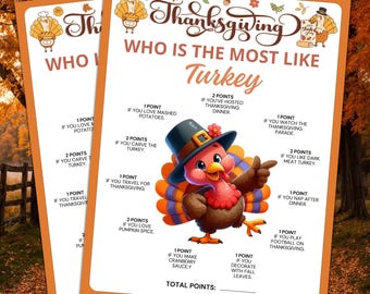 Juego de trivia de Acción de Gracias: "¿Quién se parece más al pavo?" (Descarga digital)