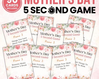 Printable Mother's Day 5 Second Game | 90 Cards (Instant Download)