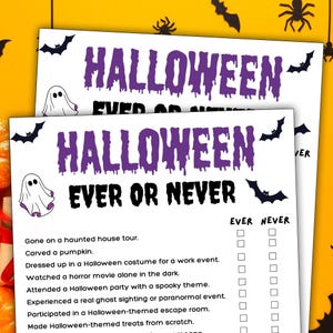 Halloween Games Never Have I Ever | Ever or Never Trivia | Spooky Party Printables | Digital Download