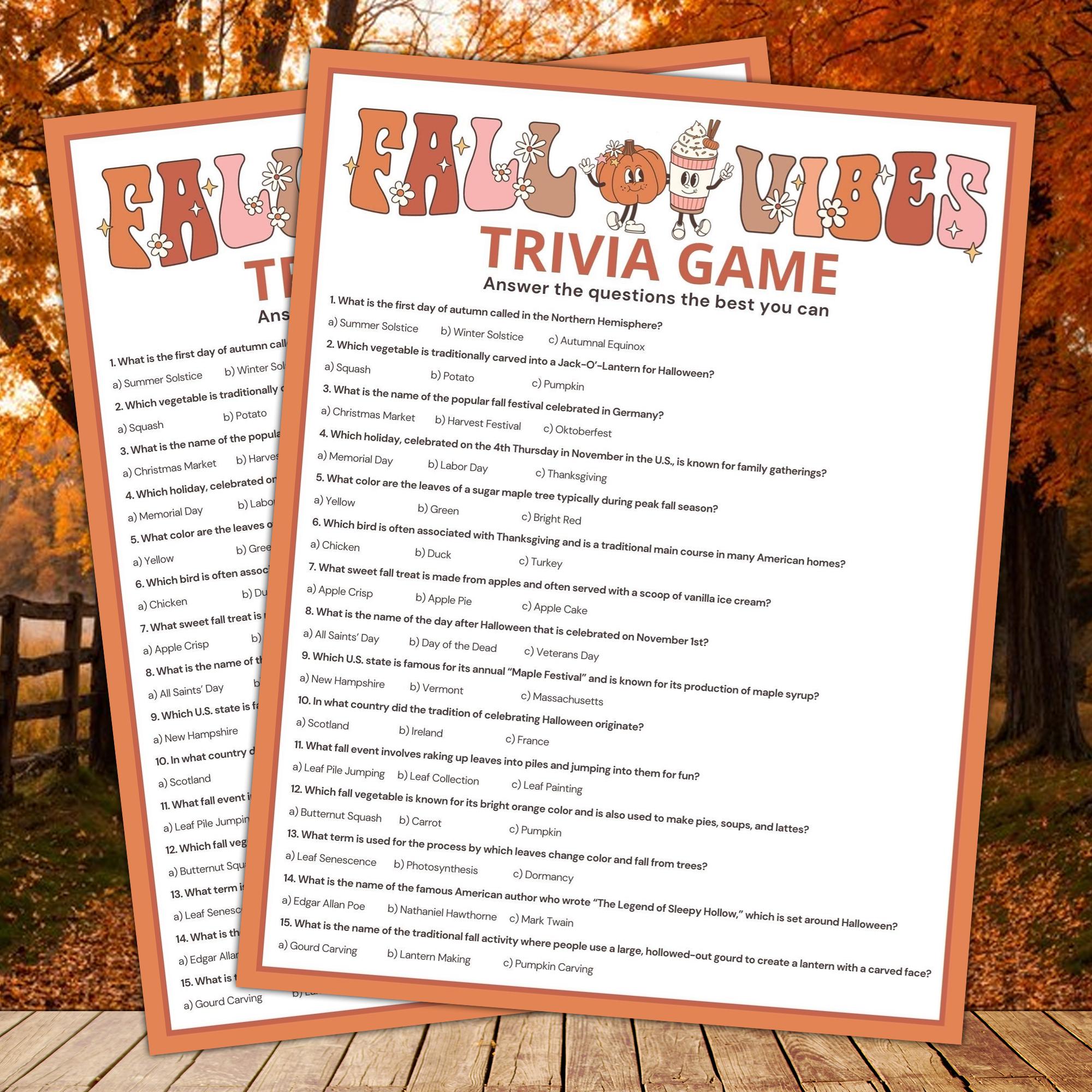 Fall Trivia Game | Printable Autumn Activity (PDF) - Etsy