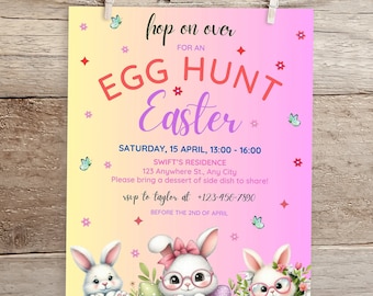 Editable Easter Egg Hunt Invitation, Bunny Design (Digital Download)