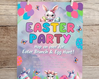 Easter Party Invitation Template | Bunny Egg Hunt (Canva Editable)