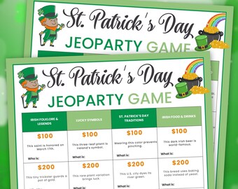 St Patricks Day Jeopardy Game, Printable Trivia (Digital Download)