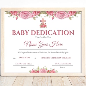 Baby Dedication Certificate Template, Child Dedication, Editable Baptism Certificate, Baby Christening Dedication