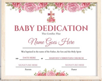 Editable Baby Dedication Certificate Template, Baptism Keepsake (Digital Download)
