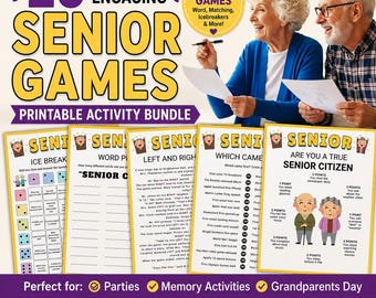 Pacchetto di giochi stampabili per anziani, 20 giochi per anziani, attività per la terza età, attività per case di riposo (download digitale)