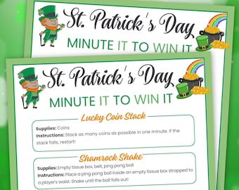 St. Patrick's Day Minute To Win It-spel, utskrivbara festaktiviteter (digital nedladdning)