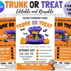 Editable Trunk or Treat Flyer, Halloween Party Invite, Trunk or Treat Invitation, School Neighborhood Church Trunk or Treat Party Template