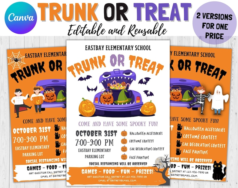 Editable Trunk or Treat Flyer, Halloween Party Invite, Trunk or Treat