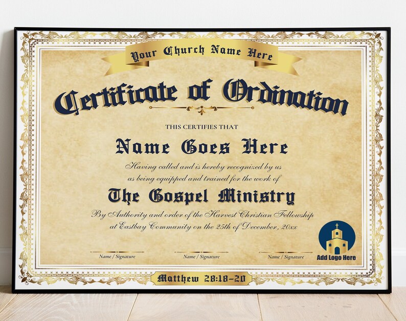 Ordination Certificate Template, Editable Ministry Certificate of ...