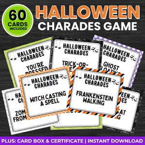 Halloween Charades, Halloween Party Games, Printable Halloween Games, Halloween Charade Cards, Halloween Games, Spooky, Instant Download