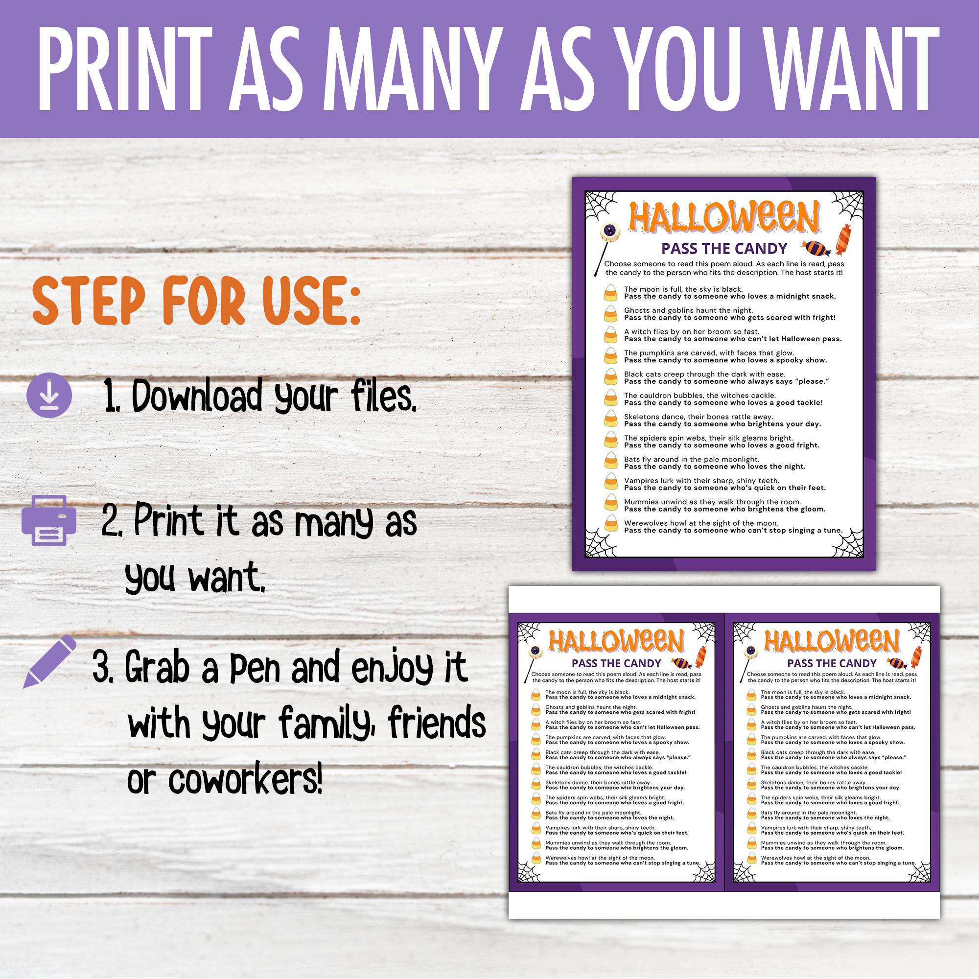 Halloween Pass the Candy Game, Printable Party Activity (kids) - Etsy ...
