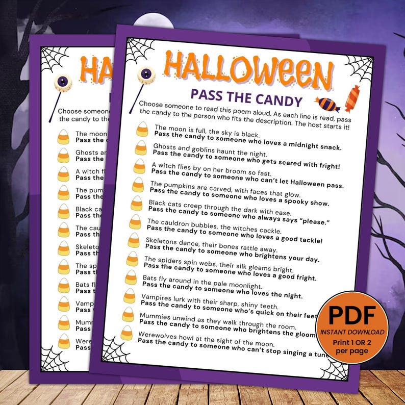 Halloween Pass the Candy Game, Printable Party Activity (kids) - Etsy ...