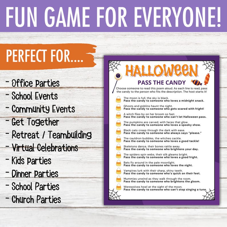 Halloween Pass the Candy Game, Printable Party Activity (kids) - Etsy ...