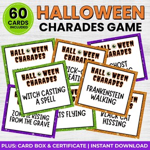 Halloween Charades, Halloween Party Games, Halloween Games, Printable Halloween Games, Instant Download, Halloween Charade Cards, Spooky