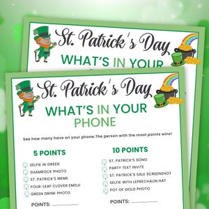 St Patricks Day Whats In Your Phone , St Patricks Day Game, St Paddys Day Party Game, St Pattys Day Printable Games, Instant Download