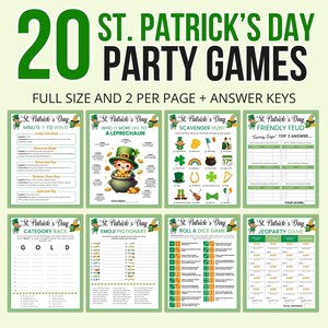 Spelpaket för St. Patricks dag, utskrivbara partyspel (digital fil)